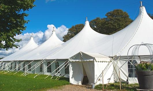 a row of portable restrooms placed outdoors for attendees of a special event in Ridgewood NJ